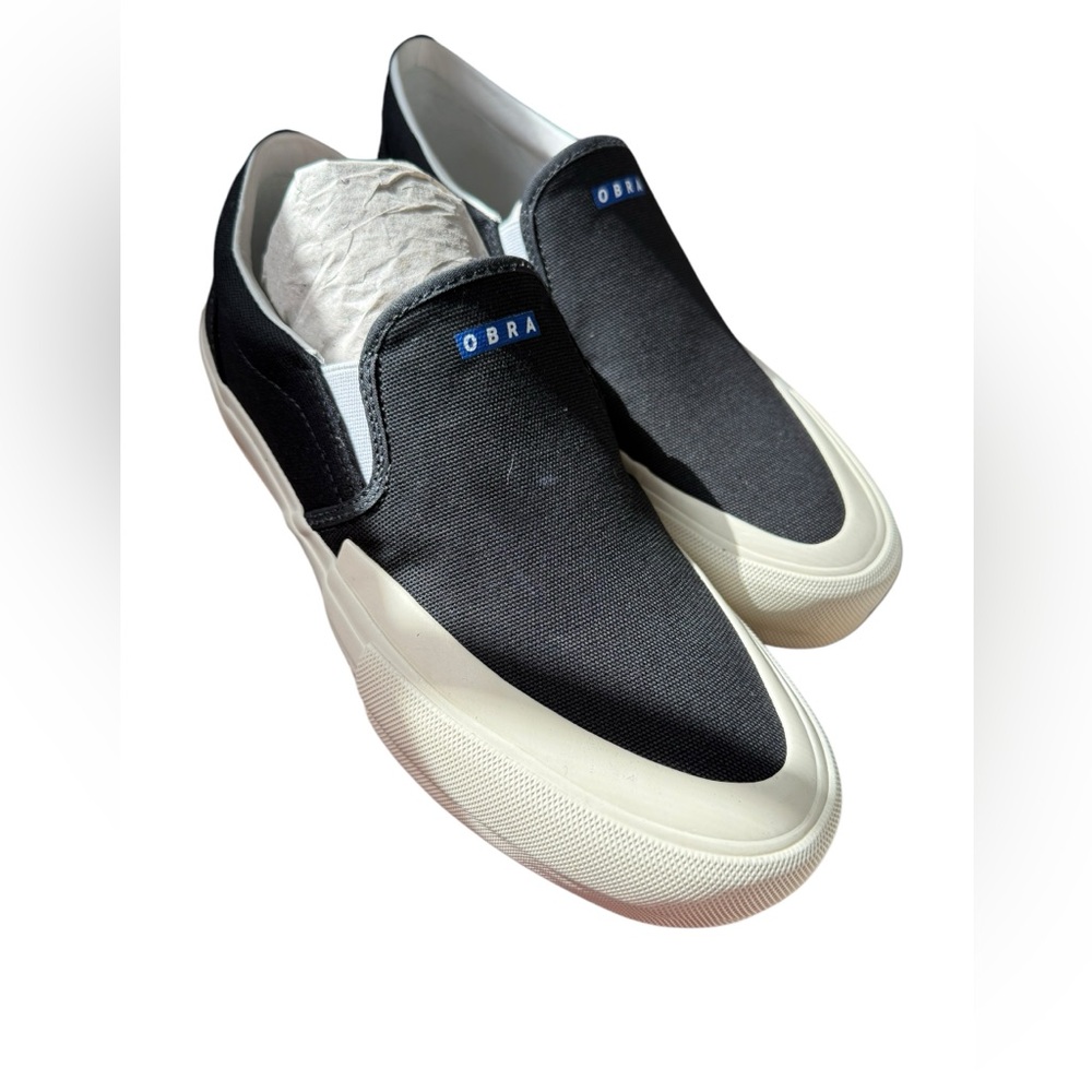 OBRA Black and White Slip-On Loafers with Padded Collar